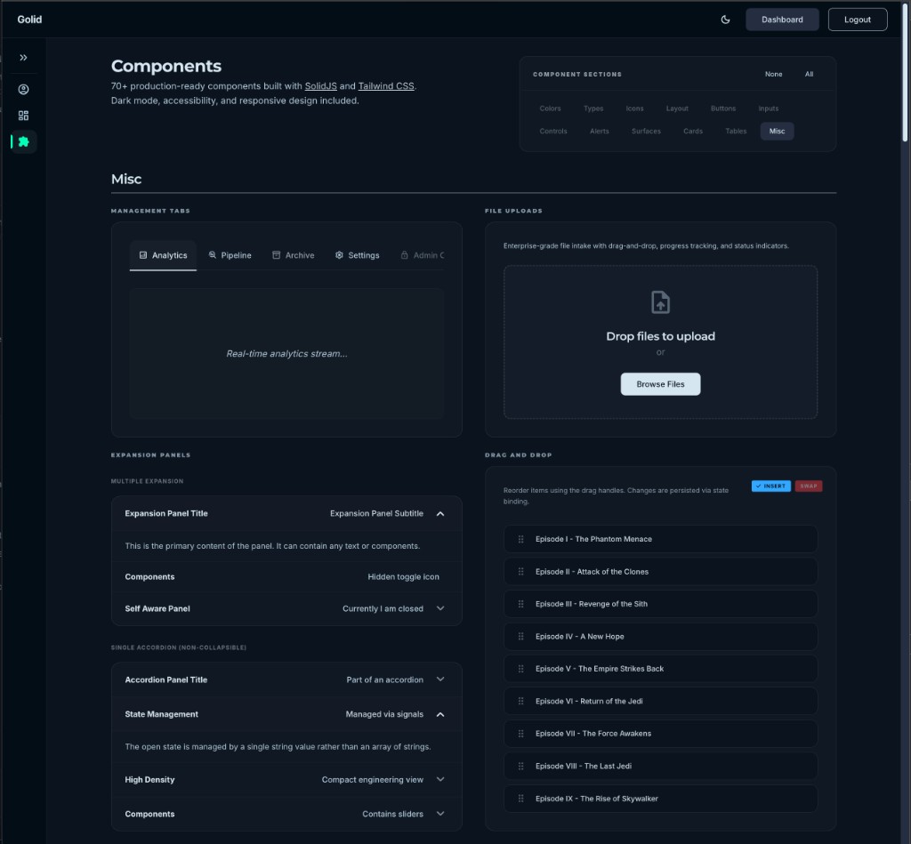 Interactive UI components — buttons, inputs, modals, date pickers